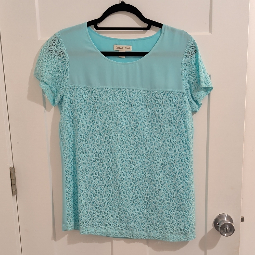 Coldwater Creek Women's Aqua Lace Blouse